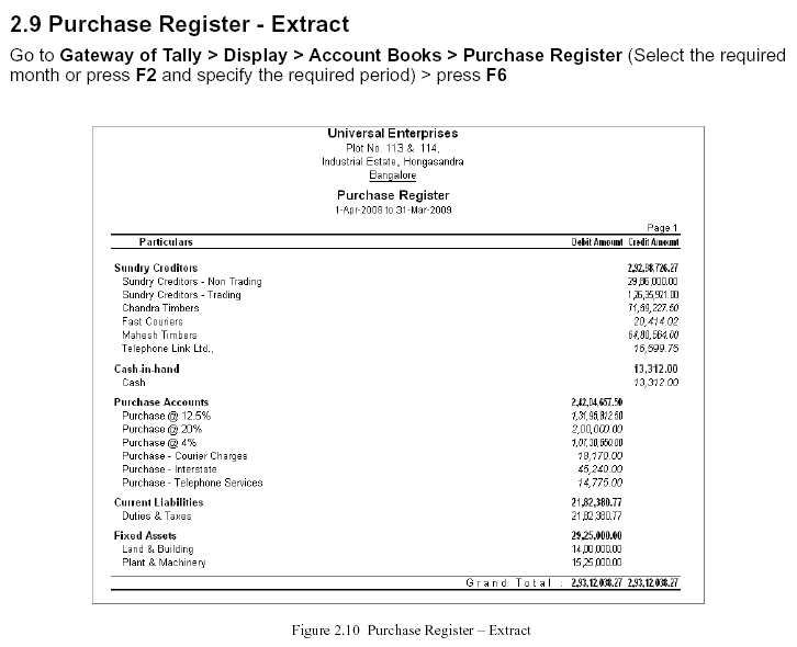 Purchase Register-Extract Report @ Tally.ERP 9
